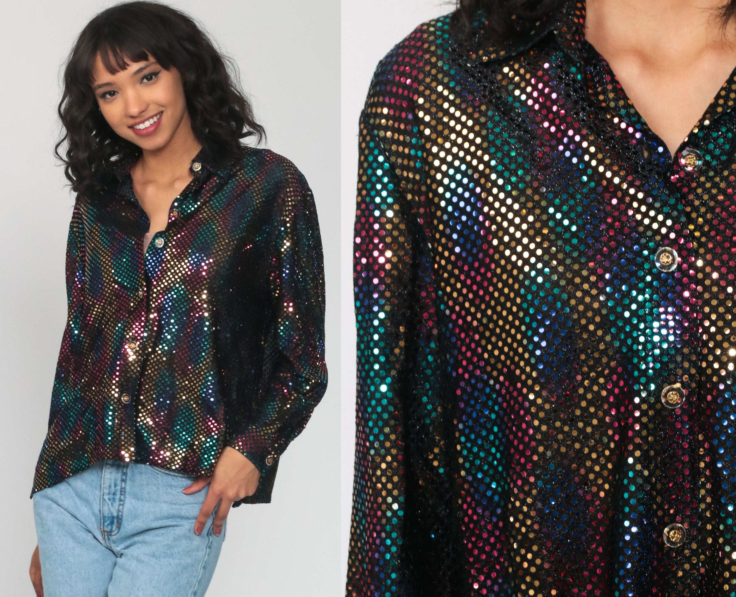 rainbow sequin blouse