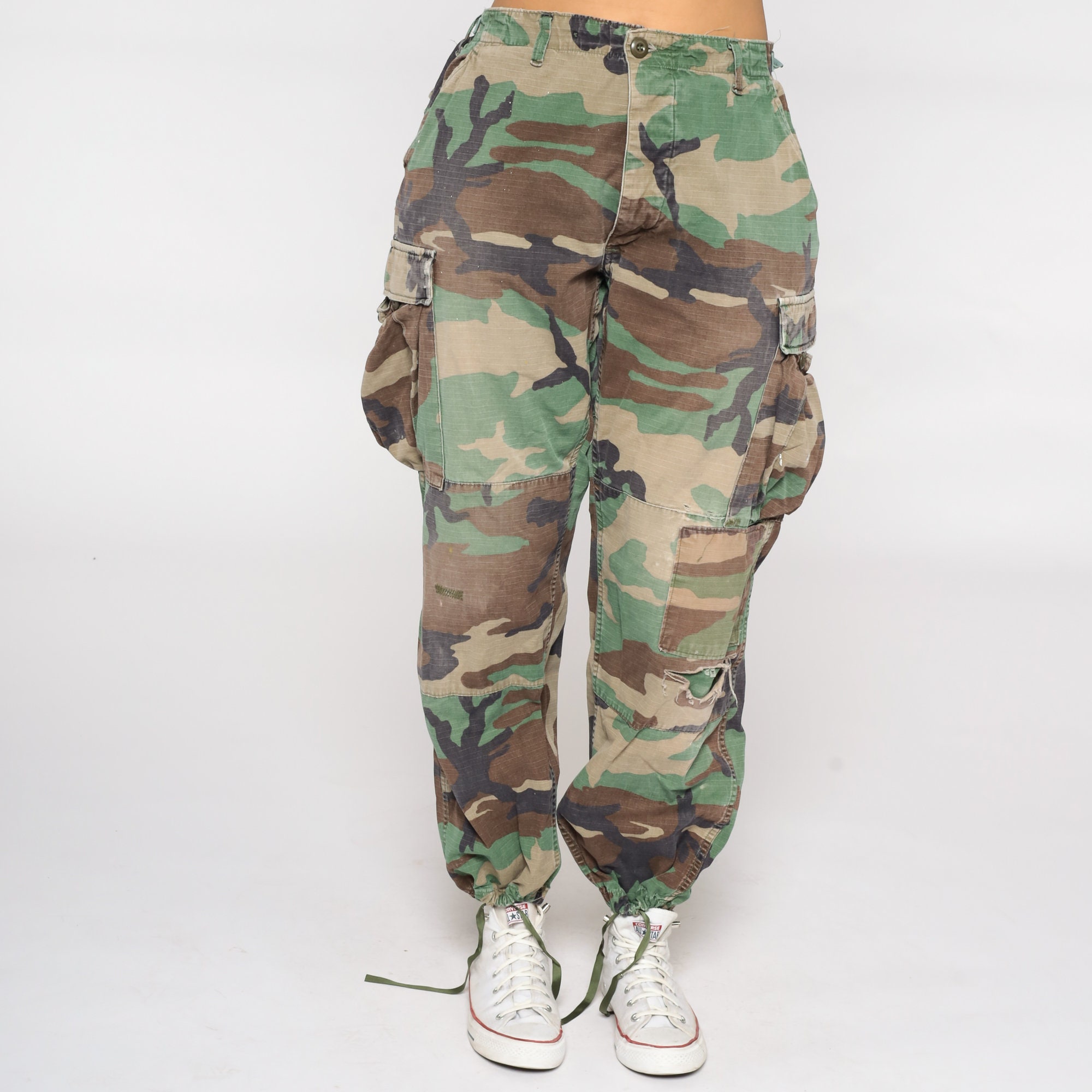 Camo Army Pants CARGO Pants 80s Military Combat Olive Green Camouflage ...