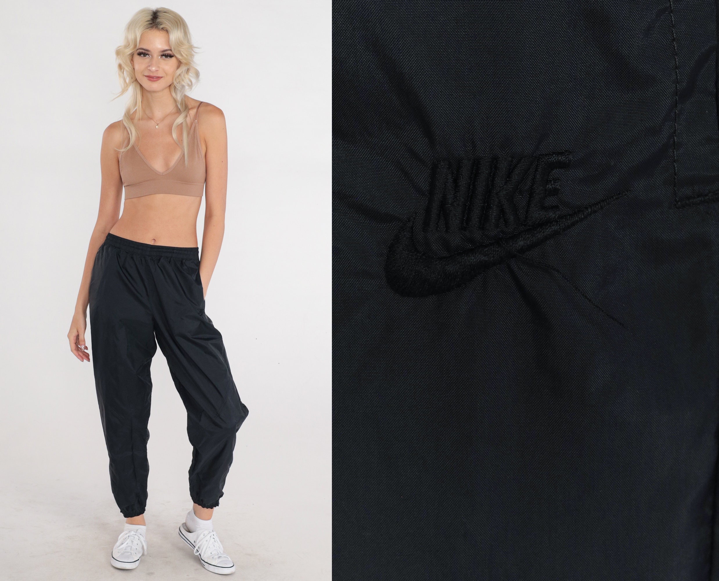 Nike Track Pants 90s Black Nylon Joggers Tapered Jogging Track