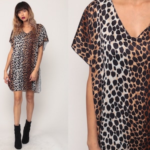 Leopard Nightgown Lingerie Dress Animal Print Pajamas Mini Chemise Lingerie Vintage 80s Sleep Dress Sexy Chemise Small Medium