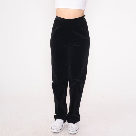 Black Velvet Trousers 90s High Waisted Pants Stra… - image 7