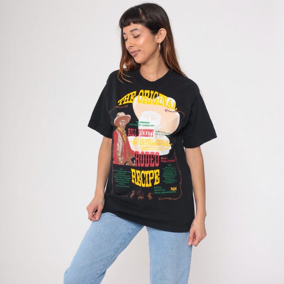 Vintage Bill Pickett Rodeo Recipe T-Shirt 90s Black Cowboy Graphic Fruit of the Loom Tee 1990s Black Rodeo History Shirt Small Medium