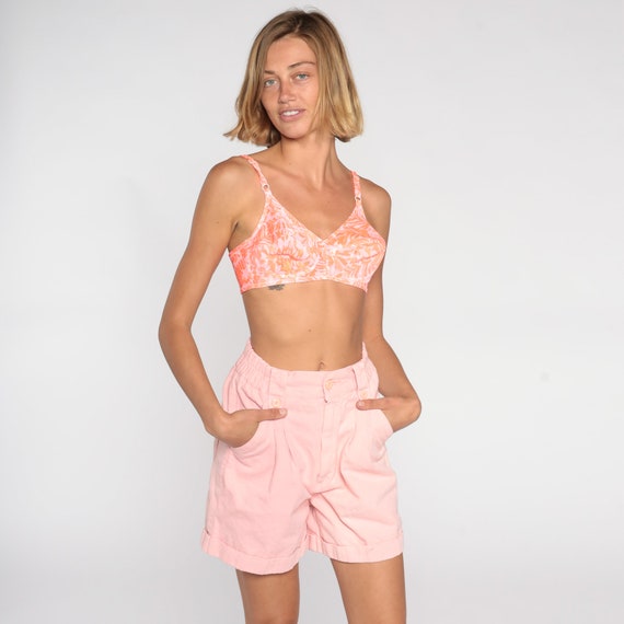 Pink 70s Bra Abstract Floral Bra Lingerie Pinup Tropical Bra Vintage Pin Up 1970s Flower Print Orange Full Cup 32 B 32B 32C C