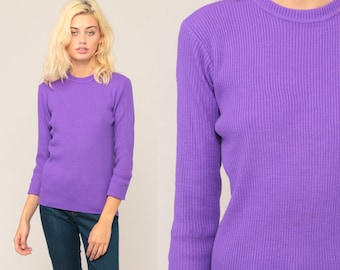 Purple Sweater 70s Sweater Bright LIGHTWEIGHT Knit Slouchy Pullover Jumper Plain 1970s Hipster Vintage Extra Large xl