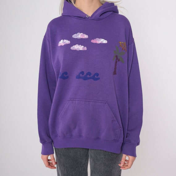 Tropical Beach Hoodie Sweatshirt 90s Purple Paint… - image 7