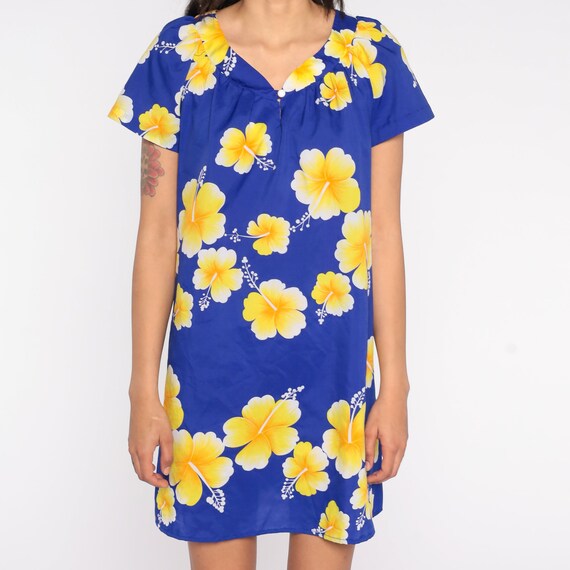 Hawaiian Tent Dress 80s Floral Mini Dress Tropica… - image 6