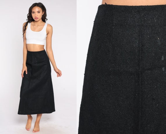 Black Tweed Skirt 60s Long Skirt Boho Goth Witch Skirt Modest Maxi Skirt Secretary Formal Retro Vintage 1960s Basic Gothic High Waist Small