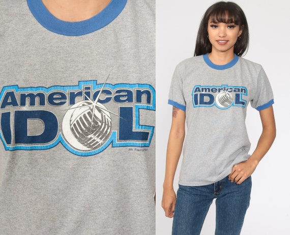 American Idol Shirt Y2K Ringer Tee 00s Tshirt Graphic Shirt Retro Grey Reality Tv Shirt Vintage T Shirt 2000s Small xs s