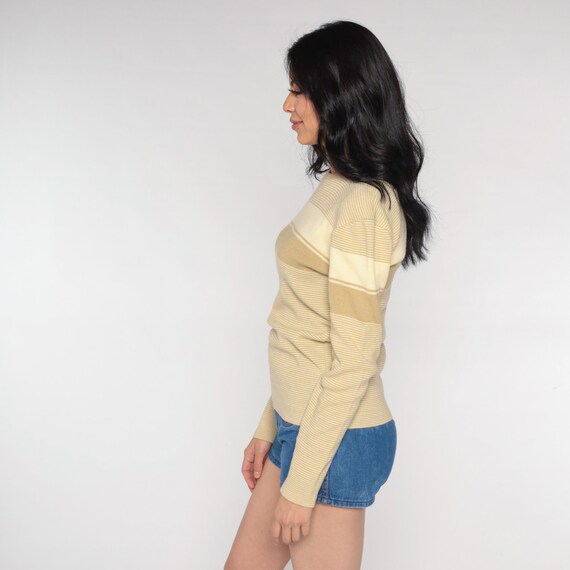 Tan Striped Sweater 80s Pullover Knit Sweater Ret… - image 6