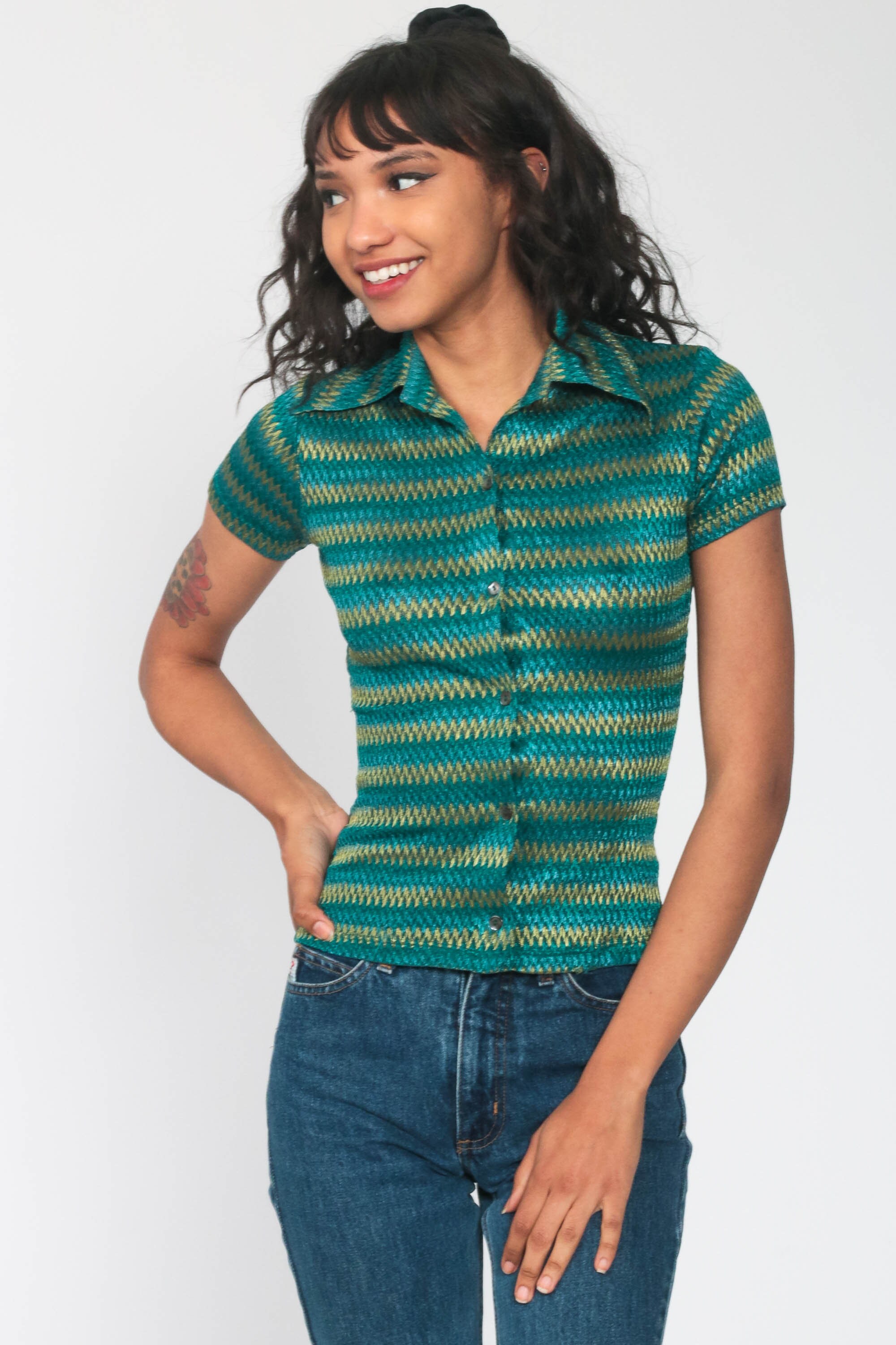 green shirt blouse