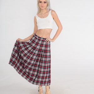 Pendleton Midi Skirt 80s Red Plaid Wool Skirt High Waisted Pleated School Girl Preppy Green White Tartan Uniform Vintage 1980s Small 28 image 2