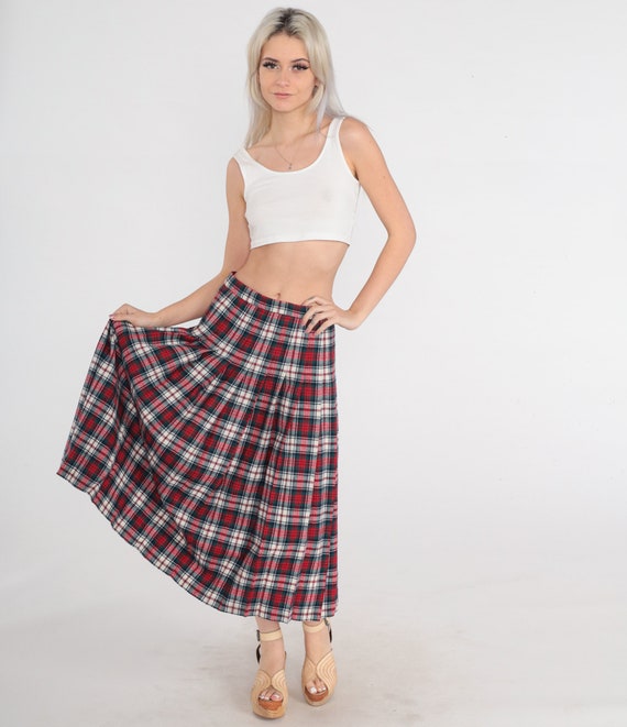 Pendleton Midi Skirt 80s Red Plaid Wool Skirt Hig… - image 2