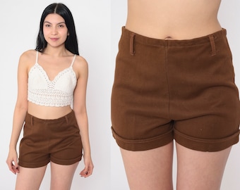 70s Brown Shorts High Waisted Hotpants Mod Mini Shorts Pin Up Hot Pants High Rise Short Shorts Retro Summer Bottoms Vintage 1970s Medium M