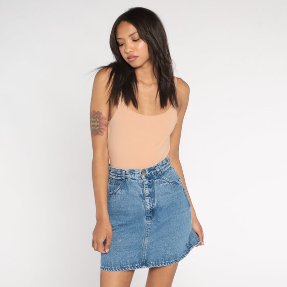 90s Jean Skirt Denim Mini Skirt Retro Blue Pencil Skirt High Waist Rise Retro Normcore Boho Vintage 1990s Small