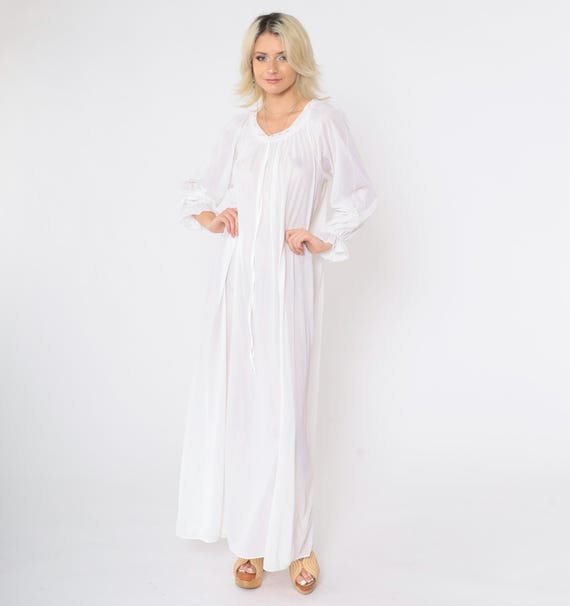 Vintage 70s Miss Elaine Nightgown White Floral Embroidered Sleep Dress Maxi Nightie Tent Long Sleeve Boho Hippie 1970s Medium Large xl