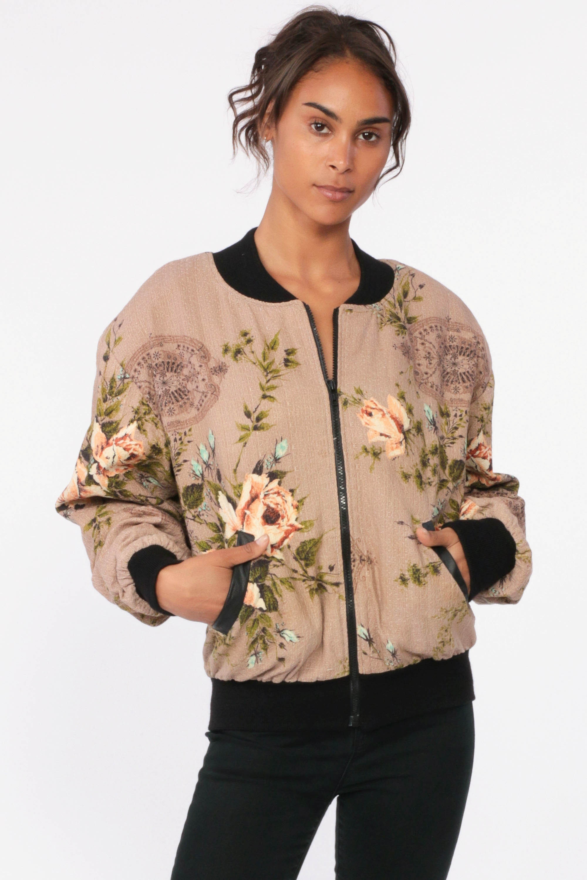 Floral Bomber Jacket 90s Windbreaker Jacket 80s Retro Rose Print Boho ...