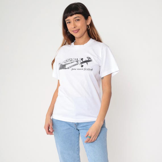 Vintage June Music Festival T-Shirt 90s Albuquerque New Mexico White Graphic Tee Violin Print Concert Shirt 1990s Screen Stars Best Small S