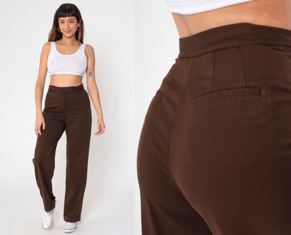 Brown Slacks Y2k High Waisted Pants Cuffed Straight Leg Trousers Retro Basic Minimalist Pants Vintage 00s Liz Claiborne Small 4