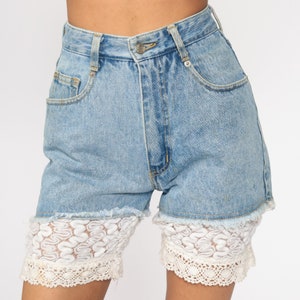 Lace Cut Off Shorts -- 80s Denim Shorts Cutoff Jean Shorts High Waisted Cutoffs 1980s Vintage High Waist Cutoffs Extra Small xs 24