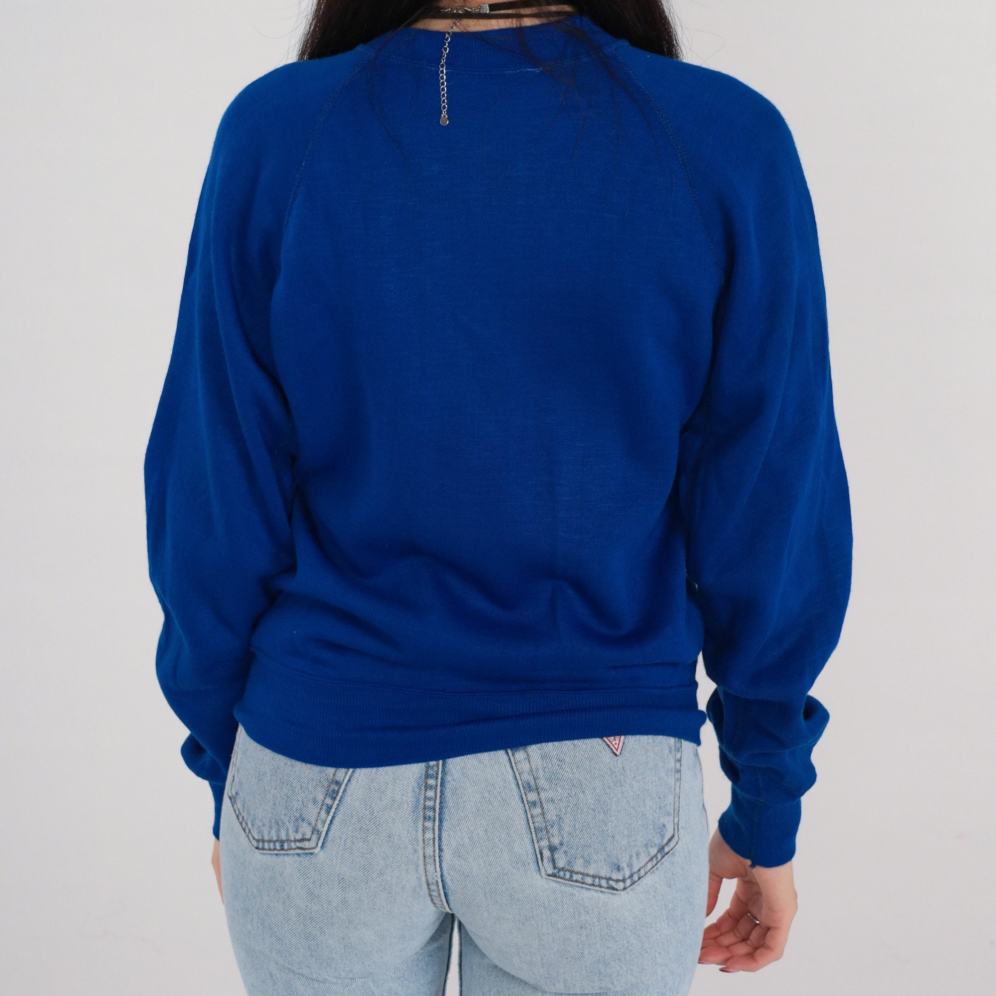 Blue Crewneck Sweatshirt 80s Plain Long Sleeve Shirt Crewneck ...