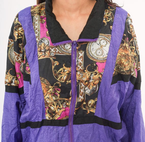 ジャケット・アウター poro high tech 90s Baroque Clock Windbreaker 90s Purple Gold Pocket Watch Shell