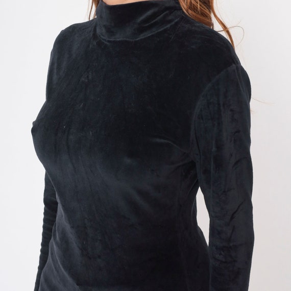 Black Velvet Shirt 90s Turtleneck Blouse Long Sle… - image 6