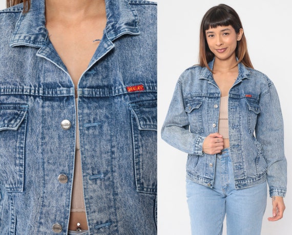 Stone Wash Denim Jacket 90s Boogie Jean Jacket Blue Button up