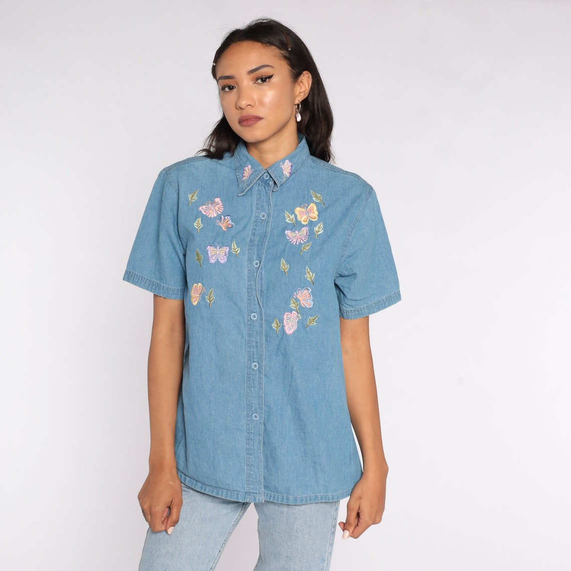 butterfly button up shirt