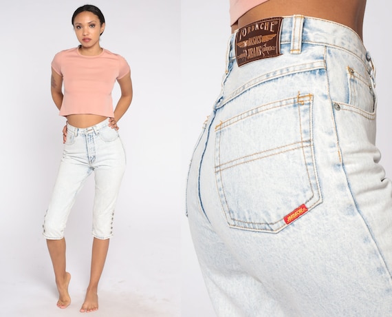 Jordache Capri Jeans 80s 90s Light Stone Wash Denim Skinny Mom Jeans High Waisted Cropped Capris Button up Retro Slim Vintage Extra Small Xs Etsy Canada