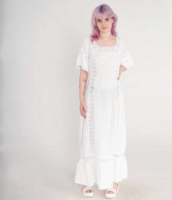 70s Mexican Dress White Mexican Wedding Crochet L… - image 3