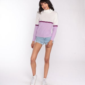 Purple Striped Sweater 70s Sweater Knit Pullover Mock Neck Sweater Lavender 80s Bohemian Hippie Vintage Small image 2