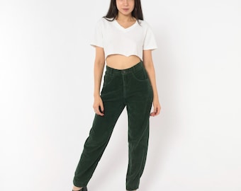 Emerald Corduroy Pants Benetton 80s High Waist Trousers Forest Green Cotton Mom Jeans Dark Academia Vintage Slacks Hunter Straight Bottoms