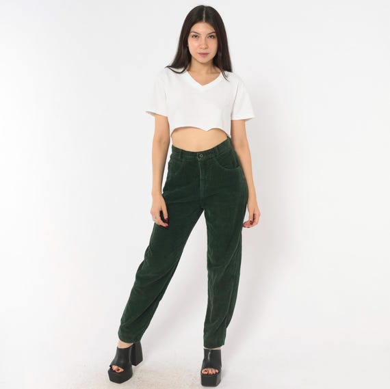 Emerald Corduroy Pants Benetton 80s High Waist Trousers Forest Green Cotton Mom Jeans Dark Academia Vintage Slacks Hunter Straight Bottoms