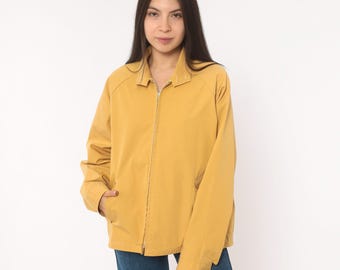 Mustard Harrington Jacket 80s Zip Front Cotton Windbreaker Gold Collared Coat Casual Lightweight Spring Unisex Vintage Medium Large M L