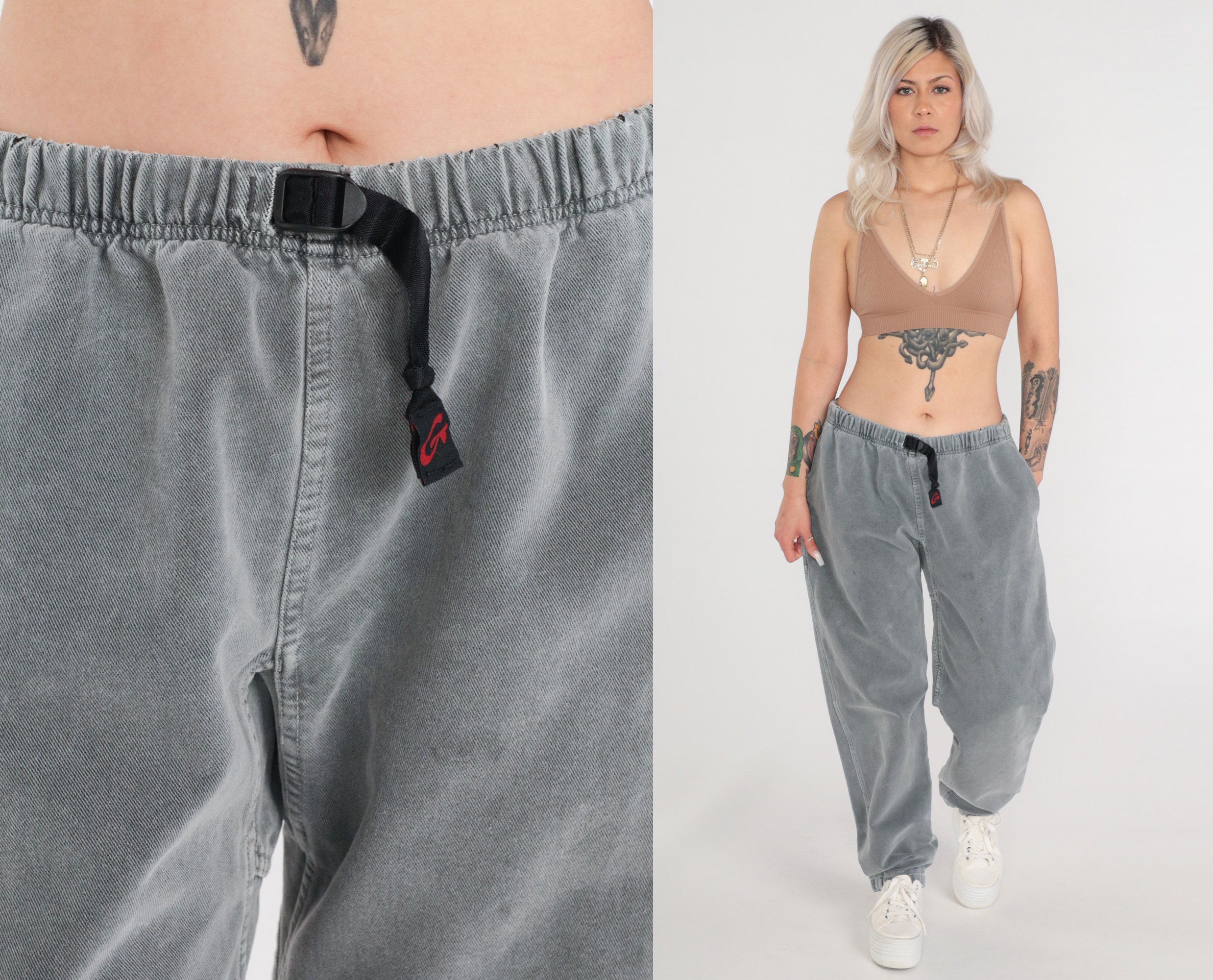 Grey Gramicci Pants Y2K Designer Rock Climbing Pants Drawstring Adjustable Waist Sporty