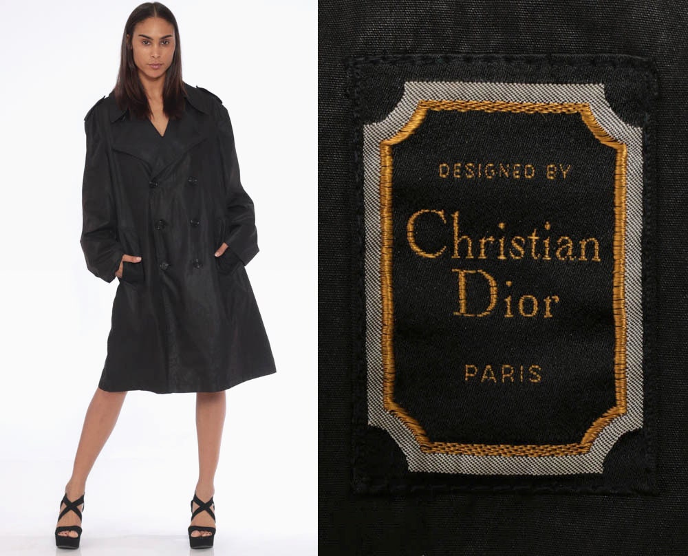 Christian DIOR Trench Coat -- Men's Black Jacket Long Trenchcoat Rain Jacket Designer Jacket 