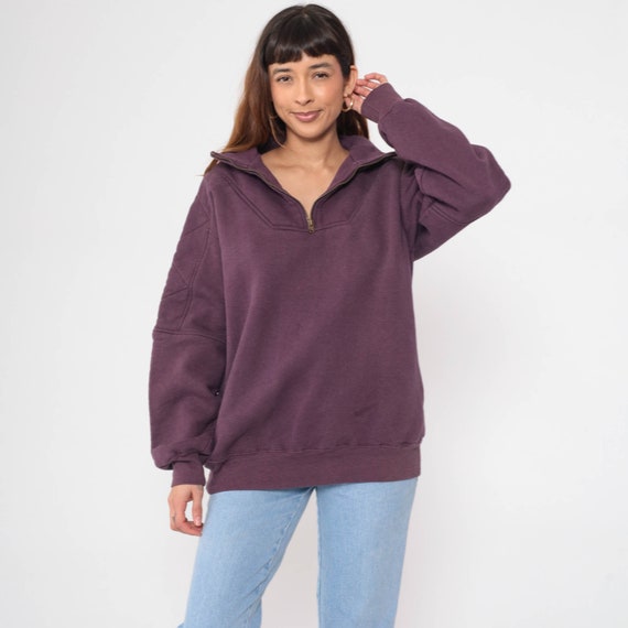 Purple Pullover Sweatshirt 90s Quilted Quarter Zip Sweatshirt Plain Blank 1990s Collared Athletic Sporty Basic Vintage Retro Extra Large xl
