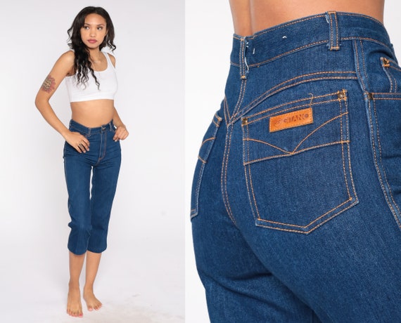 Gitano Capri Jeans 90s Dark Wash Denim Pants Ankle Jean Cropped High Waisted Blue Mom Jeans Straight Leg Retro Vintage 1990s Extra Small xs