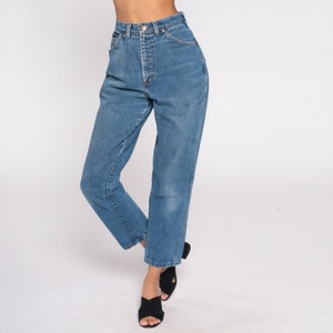 Straight Leg Jeans 90s Faded Blue Jeans Tapered Lands End Jeans High Waisted Rise Retro Denim Pants Vintage 1990s Small S 26