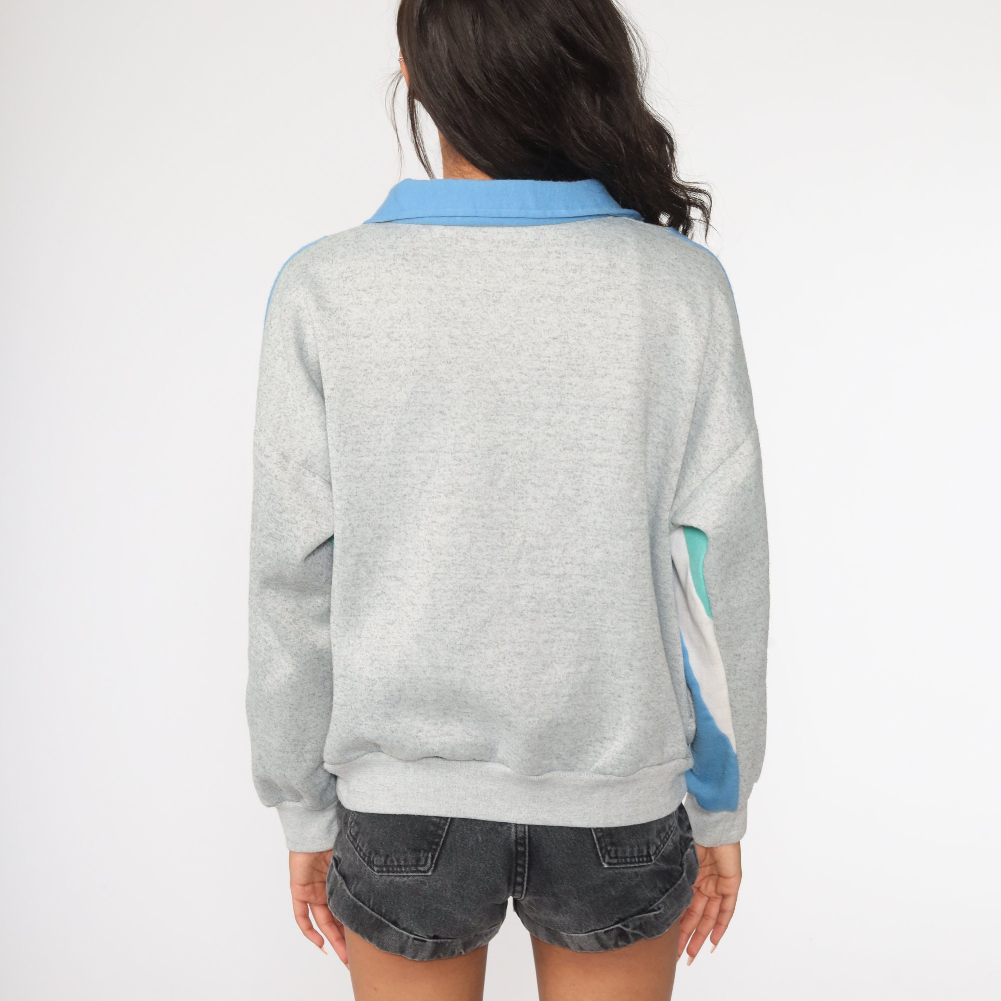 80s Zip Up Sweatshirt -- Track Jacket Sweatshirt Grey Pastel Color