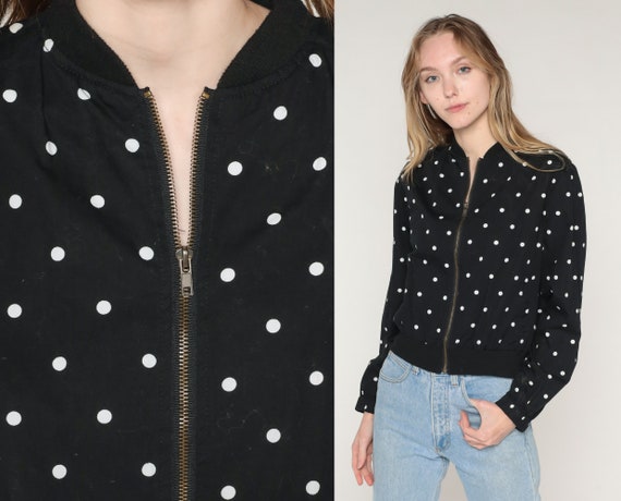 Polka Dot Jacket Y2k Zip Up Black White Dot Print Track Jacket Retro Casual Streetwear Sporty Cotton Bomber Vintage 00s Small S