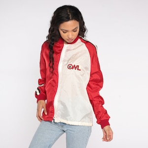 Red Windbreaker Jacket 70s OWL Patch Zip Up Color Block Lightweight Jacket Retro Nylon Vintage Lightweight Shell Large Extra Large L XL
