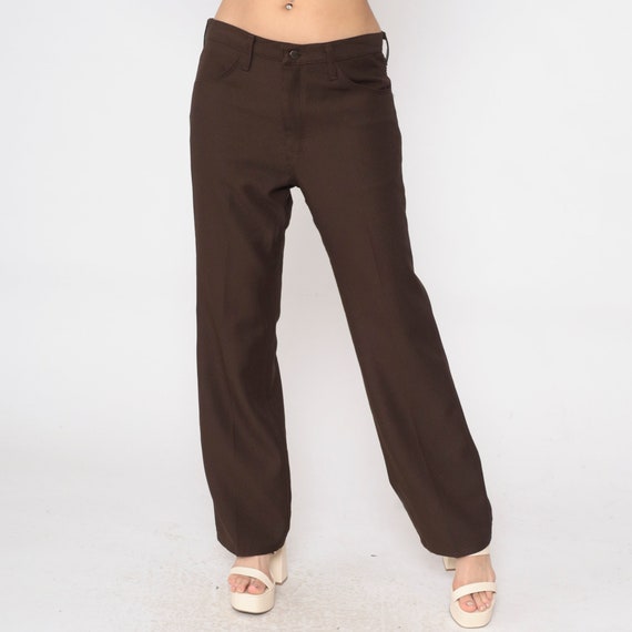 70s Straight Leg Pants Brown Men's Wranglers 1970s Trousers Boho Hippie Western Rodeo High Rise Waist Vintage Creased Medium 34 x 30