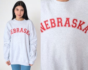 90s Nebraska Sweatshirt Nebraska Cornhuskers Sweatshirt Huskers College Crewneck Shirt 1990s Vintage Heather Grey Extra Large xl