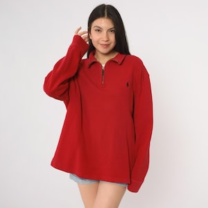 Polo Ralph Lauren Sweater 90s Red Knit Sweater Quarter Zip Pullover Jumper Retro Basic Plain Simple Streetwear Vintage Extra Large XL