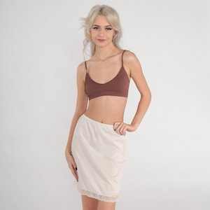 70s Slip Skirt Off-White Lingerie Half Slip Mini Skirt Floral Lace Trim Side Slit Retro Pinup Pin Up Bohemian Vintage 1970s Gaymode Small S