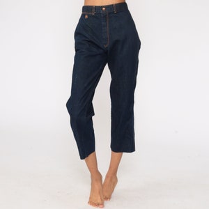 High Waisted Jeans 25 70s Denim Pants Straight Leg Jeans Cropped Bohemian Blue Jeans 80s Vintage Hipster Boho Hippie Extra Small xs