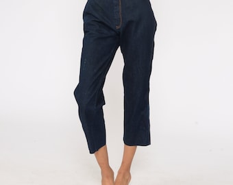 High Waisted Jeans 25 70s Denim Pants Straight Leg Jeans Cropped Bohemian Blue Jeans 80s Vintage Hipster Boho Hippie Extra Small xs