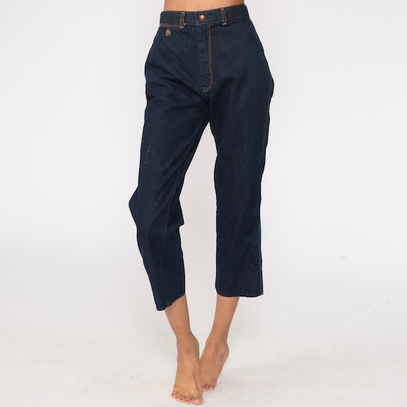 High Waisted Jeans 25 70s Denim Pants Straight Leg Jeans Cropped Bohemian Blue Jeans 80s Vintage Hipster Boho Hippie Extra Small xs