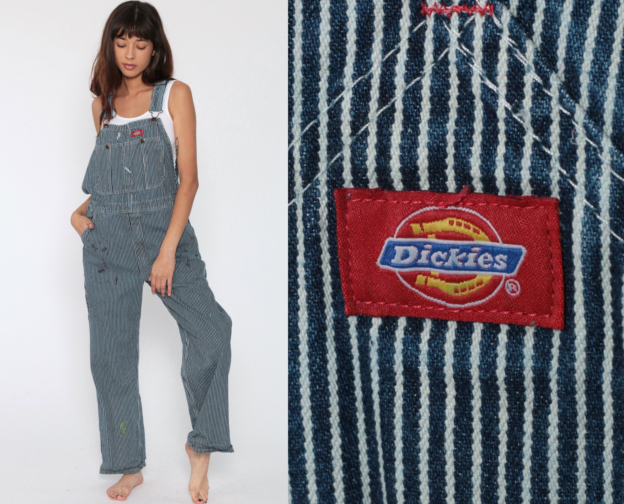 dickies blue and white striped overalls
